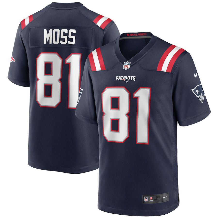 Men New England Patriots 81 Randy Moss Nike Navy Game Retired Player NFL Jersey
